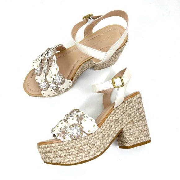 Coach Jae Link Tea Rose Floral Espadrille Sandal Chalk Multi Size 8 - Picture 2 of 9